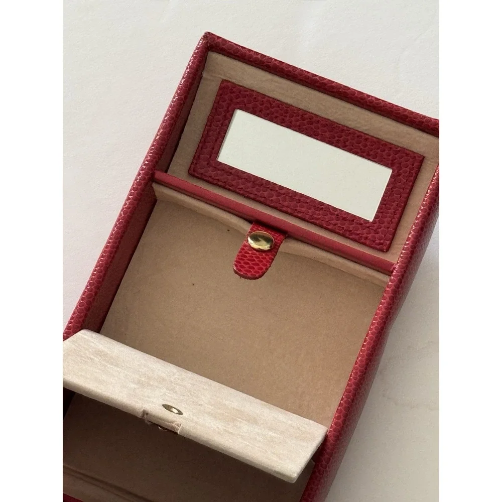 Wolf Designs Red Vintage Pebble Leather Folded Travel Jewelry Box